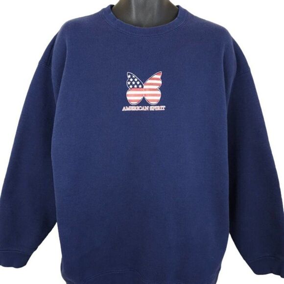 Vintage American Spirit Sweatshirt Mens Size XL 90s Butterfly American Flag - Picture 1 of 5